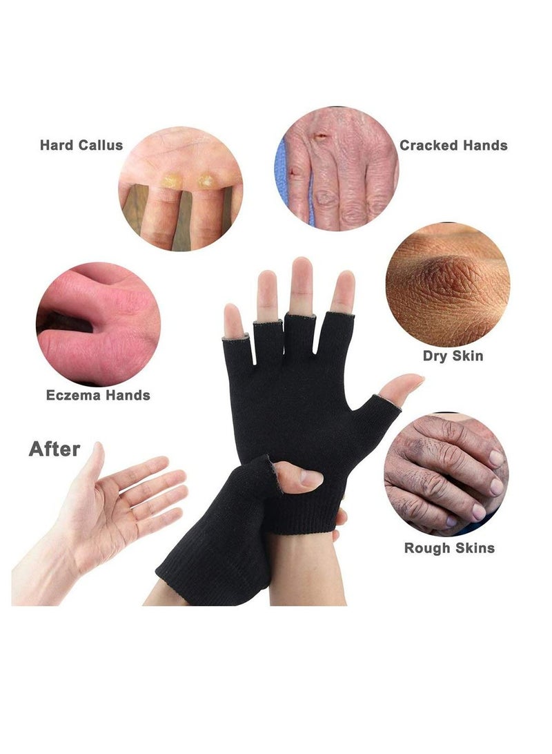 Excefore Moisturizing Spa Gloves Fingerless Black Gel Moisturizing Gloves Day Night Instantly Repair Eczema Dry Rough and Cracked Hands Thermoplastic Gel Lining with Essential Oils and Vitamins E - Image 3