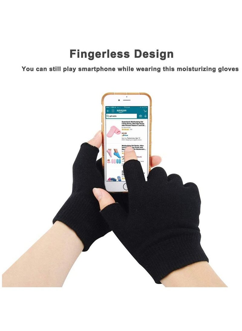 Excefore Moisturizing Spa Gloves Fingerless Black Gel Moisturizing Gloves Day Night Instantly Repair Eczema Dry Rough and Cracked Hands Thermoplastic Gel Lining with Essential Oils and Vitamins E - Image 5
