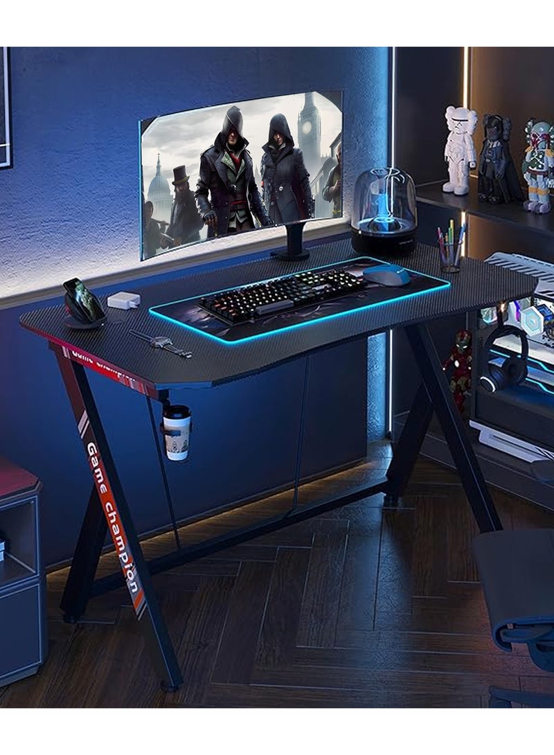 Gaming Desk Gaming Desk for Gamers Gift Idea PC Computer Desk Home Office Desk Workstation with Carbon Fiber Surface Gaming Table with Headphone Hook and Cup Holder.EI-205 - Image 1