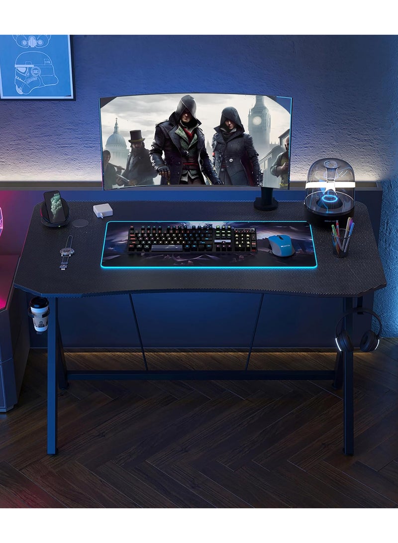 Gaming Desk Gaming Desk for Gamers Gift Idea PC Computer Desk Home Office Desk Workstation with Carbon Fiber Surface Gaming Table with Headphone Hook and Cup Holder.EI-205 - Image 5