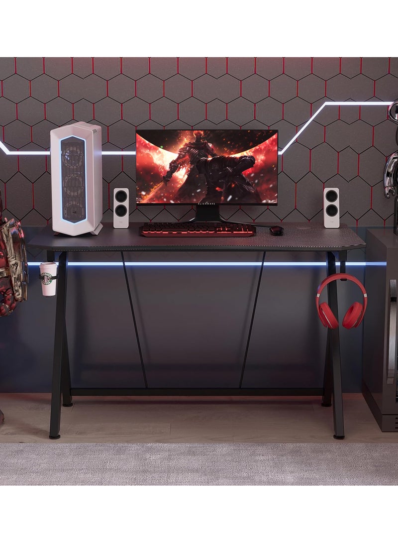 Gaming Desk Gaming Desk for Gamers Gift Idea PC Computer Desk Home Office Desk Workstation with Carbon Fiber Surface Gaming Table with Headphone Hook and Cup Holder.EI-205 - Image 4