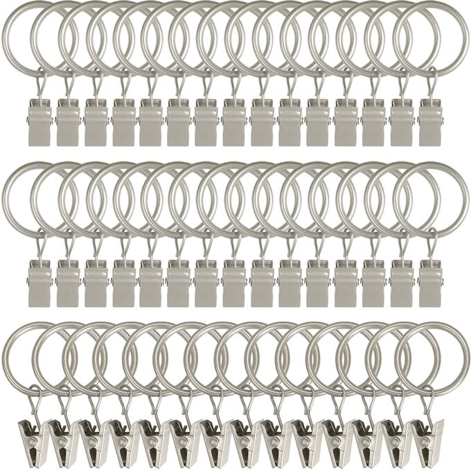 44 PACK CURTAIN RINGS WITH CLIPS CURTAIN CLIP RINGS HOOKS BOW HANGER CLIPS FOR HANGING DRAPERY DRAPES BOWS RING 1 INCH INTERIOR DIAMETER FITS UP TO 58 ROD MATTE SILVER
