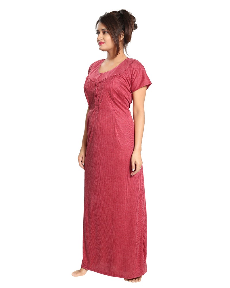Fabme Women's Cotton Textured Floor Length Nursing Nighty (Red_Free Size_NW0142_Red_Free Size) - Image 3