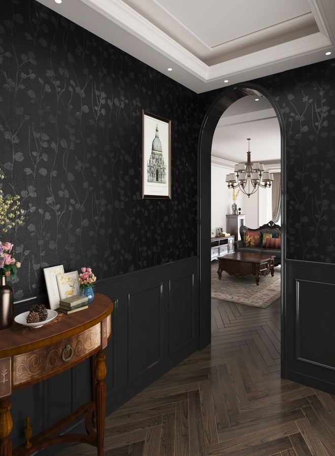WESTICK Black Rose Wallpaper Textured Black Floral Contact Paper Vintage Bedroom Accent Wallpaper Removable Renter Friendly Silk Wallpapers for Bathroom Walls Cabinets Drawers Living Room 15.8" x 78" - Image 1