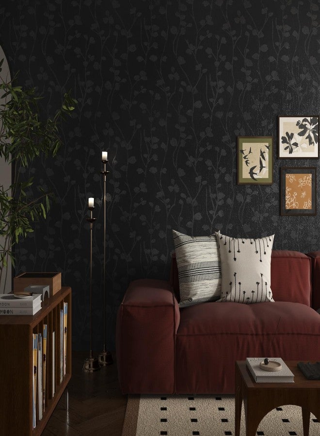 WESTICK Black Rose Wallpaper Textured Black Floral Contact Paper Vintage Bedroom Accent Wallpaper Removable Renter Friendly Silk Wallpapers for Bathroom Walls Cabinets Drawers Living Room 15.8" x 78" - Image 2