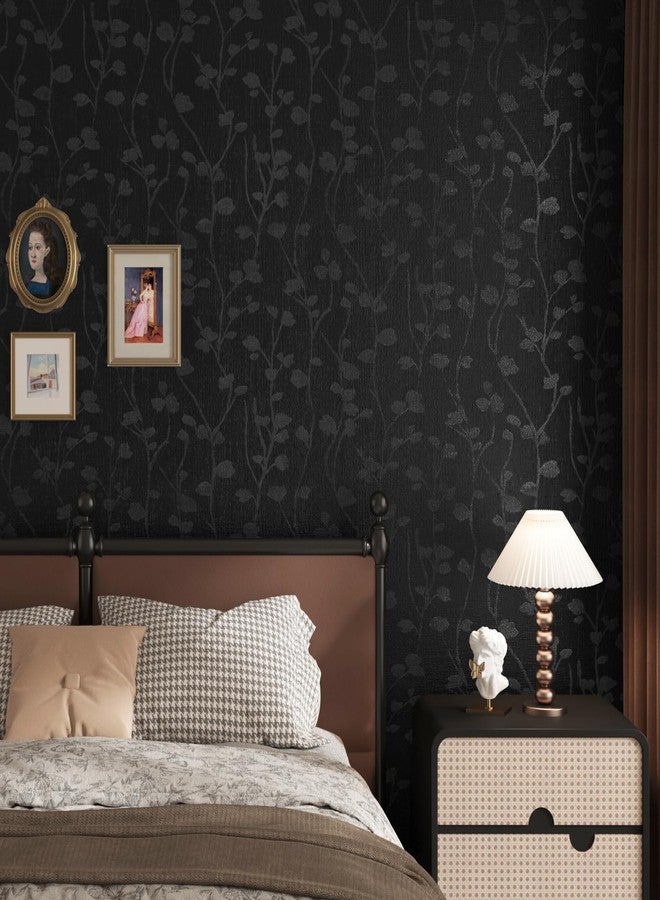 WESTICK Black Rose Wallpaper Textured Black Floral Contact Paper Vintage Bedroom Accent Wallpaper Removable Renter Friendly Silk Wallpapers for Bathroom Walls Cabinets Drawers Living Room 15.8" x 78" - Image 3