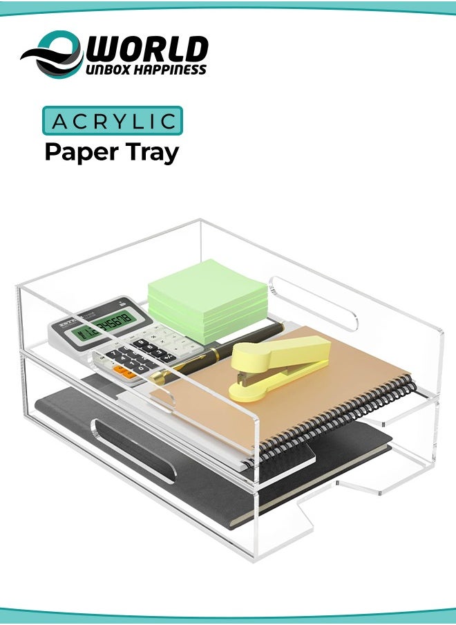 Eworld 2-Pack Acrylic Vertical Paper Trays with Handle Design, Perfect for Organizing Textbooks, Files, Magazines, Documents, Stationery, Printer Paper, and More.  - Image 1