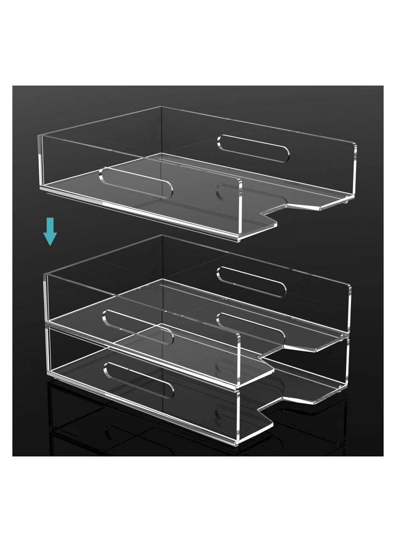 Eworld 2-Pack Acrylic Vertical Paper Trays with Handle Design, Perfect for Organizing Textbooks, Files, Magazines, Documents, Stationery, Printer Paper, and More.  - Image 3