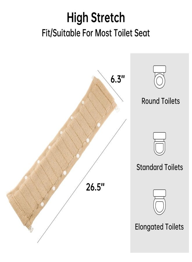 SENOMOR Toilet Seat Cover,Bathroom Soft Thicker Warmer with Snaps Fixed Stretchable Washable Fiber Cloth Toilet Seat Covers Pads Easy Installation& Cleaning (beige) - Image 3