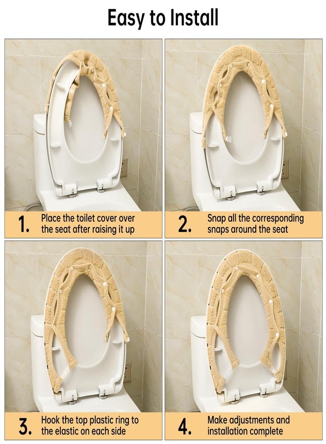 SENOMOR Toilet Seat Cover,Bathroom Soft Thicker Warmer with Snaps Fixed Stretchable Washable Fiber Cloth Toilet Seat Covers Pads Easy Installation& Cleaning (beige) - Image 5