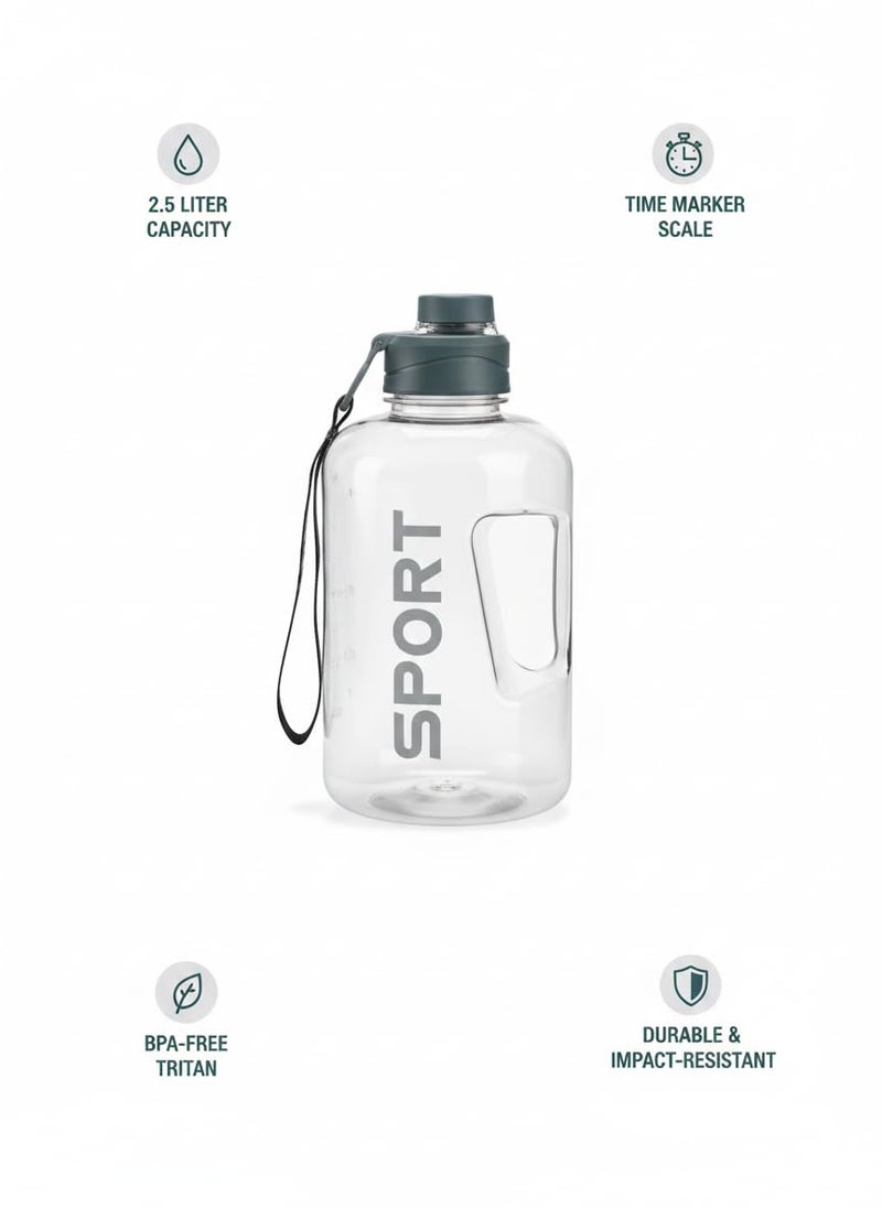 Drofail 2.5 Liter Motivational Sports Gym Bottle Daily water intake with Time Markings BPA-Free. Leak proof For adults For Gym, Travel And office – White - Image 2