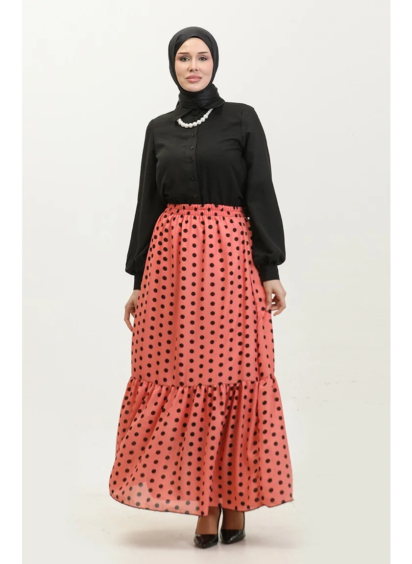 سيفا ميرفي Polka Dot Patterned Pleated Voile Skirt 0343C-04 Pomegranate Flower