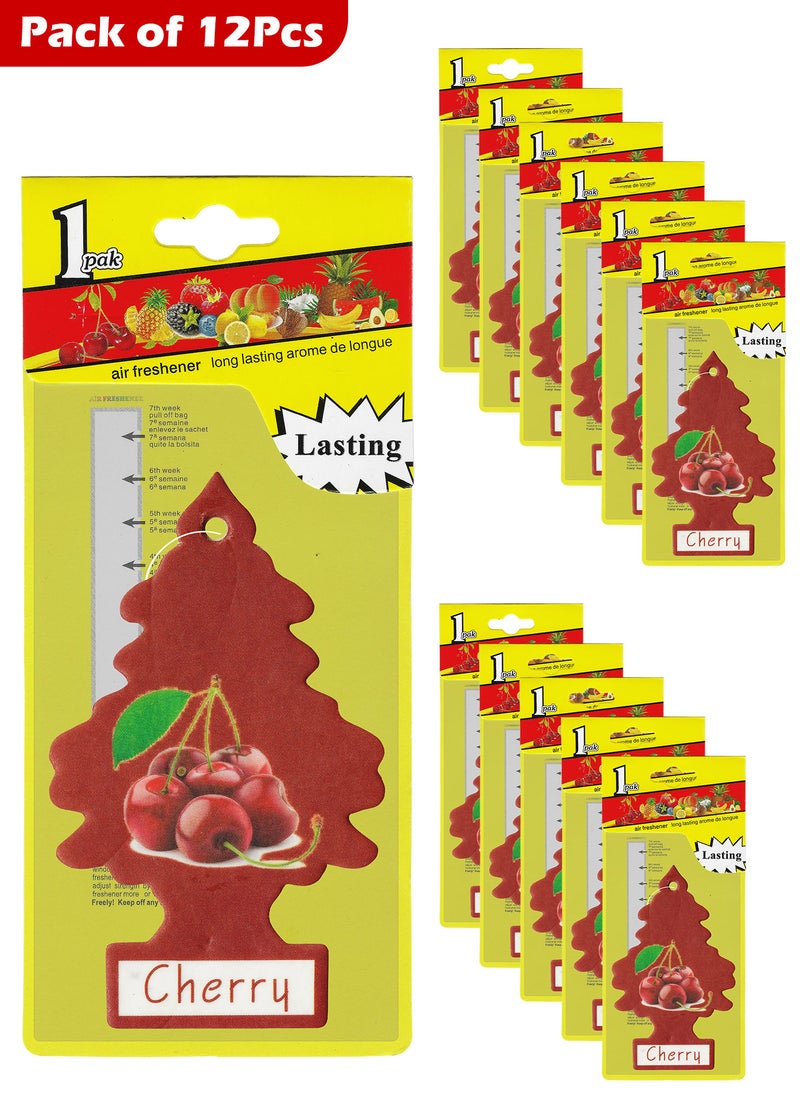 معطر هواء ورقي معلق على شكل شجرة - الرائحة: كرز (عبوة من 12 قطعة) للسيارة أو المنزل. - Image 1