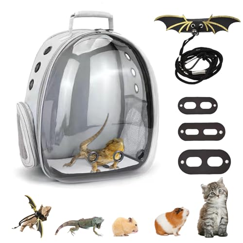CUTENNIOU Bearded Dragon Carrier with Harness and Leash Set Large Small Animal Carrier Backpack Bubble Window Portable Small Pet Carrier for Reptile Lizard Rabbit Bird Guinea Pig Cat Travel Walking - Image 1