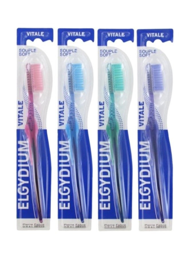 إلجيديوم فرشاة اسنان فايتال من الجيديوم، ناعمة، الوان متنوعة (عبوة من 4 قطع)