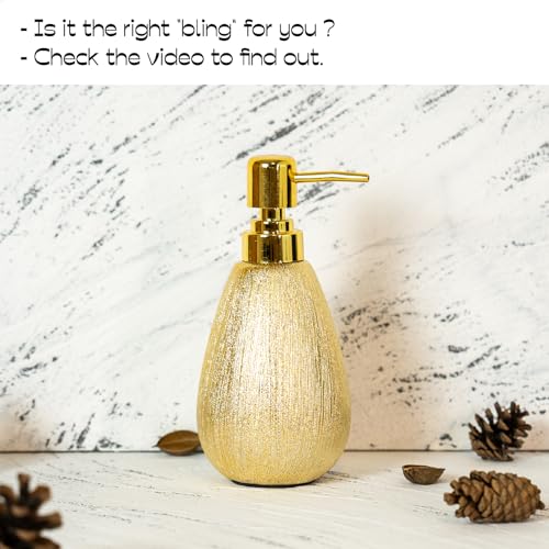 ABBI NIMO Brushed Gold Ceramic Soap Dispenser, 11 oz Textured Hand or Dish Soap Dispenser with Golden Plastic Pump for Bathroom or Kitchen Countertop - Image 3