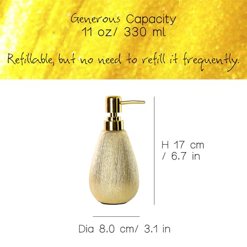 ABBI NIMO Brushed Gold Ceramic Soap Dispenser, 11 oz Textured Hand or Dish Soap Dispenser with Golden Plastic Pump for Bathroom or Kitchen Countertop - Image 5