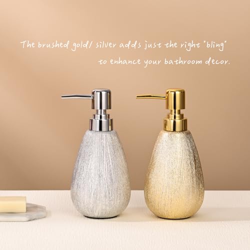 ABBI NIMO Brushed Gold Ceramic Soap Dispenser, 11 oz Textured Hand or Dish Soap Dispenser with Golden Plastic Pump for Bathroom or Kitchen Countertop - Image 4
