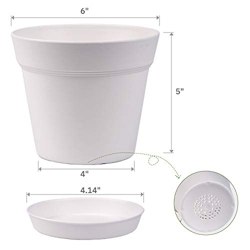homenote Pots for Plants, 15 Pack 6 Inch Plastic Planters with Multiple Drainage Holes and Trays,Plant Pots for All Home Garden Flowers Succulents (White) - Image 5
