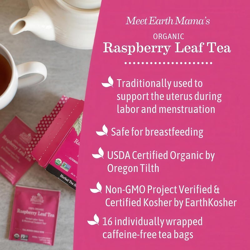 Earth Mama Organic Raspberry Leaf Tea Bags - Menstrual Support & Labor Tonic, 16-Count (3-Pack) - Image 3