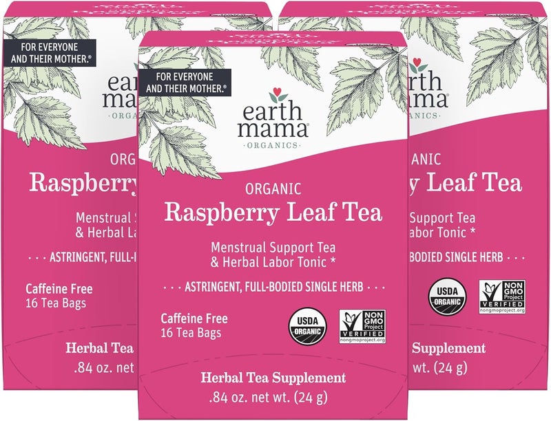 Earth Mama Organic Raspberry Leaf Tea Bags - Menstrual Support & Labor Tonic, 16-Count (3-Pack) - Image 1