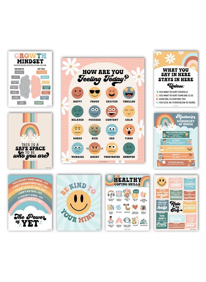 Hadley Designs Hadley Designs 9 Retro Mental Health Posters For Classroom Elementary - School Counselor Office Decor, Mental Health Therapy Decor For Office, School Counseling Office Decor, Calm Corner  - Image 1