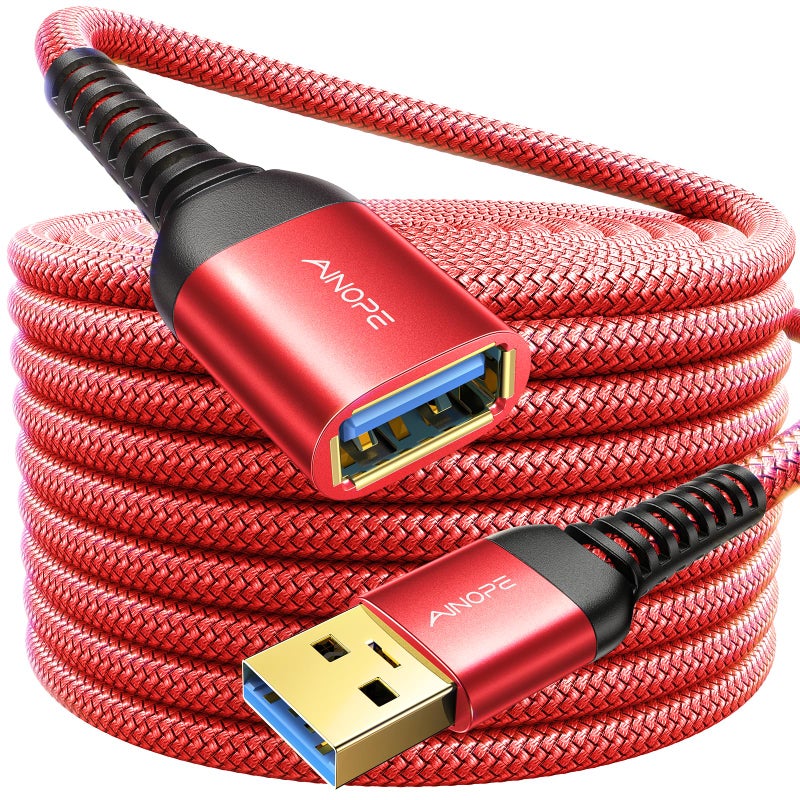 AINOPE USB Extension Cable,USB Extender,USB 3.0 Extension Cable, Male to Female Cord High Data Transfer Compatible with Webcam,Keyboard,Flash Drive,Hard Drive,Printer,10FT,Red - Image 1