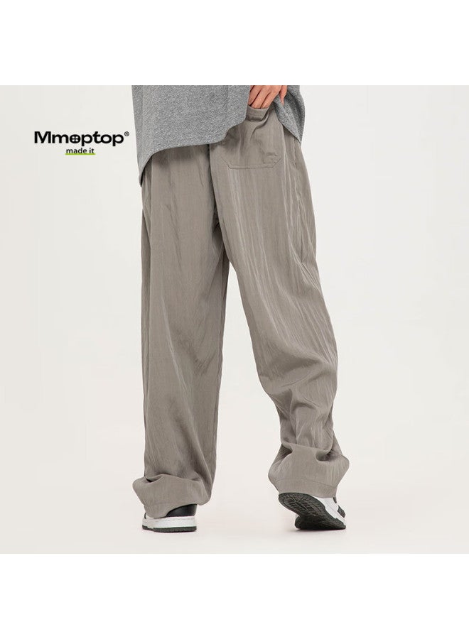 Mmoptop Trendy Loose Pants Men Spring Summer Style Ice Silk Casual Sports Pants Iz80133 Gray M - Image 2