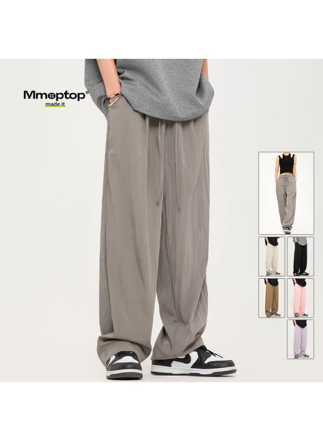 Mmoptop Trendy Loose Pants Men Spring Summer Style Ice Silk Casual Sports Pants Iz80133 Gray M - Image 1