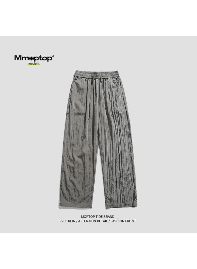 Mmoptop Trendy Loose Pants Men Spring Summer Style Ice Silk Casual Sports Pants Iz80133 Gray M - Image 3