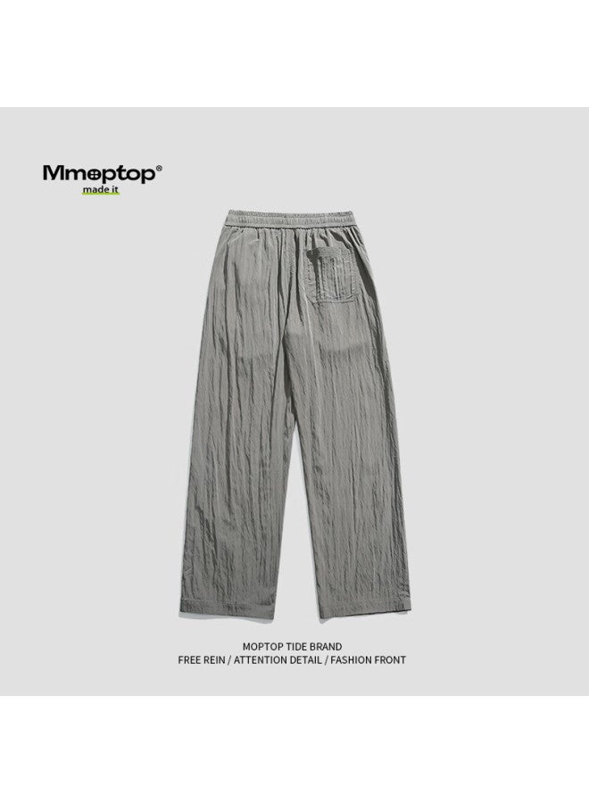 Mmoptop Trendy Loose Pants Men Spring Summer Style Ice Silk Casual Sports Pants Iz80133 Gray M - Image 4