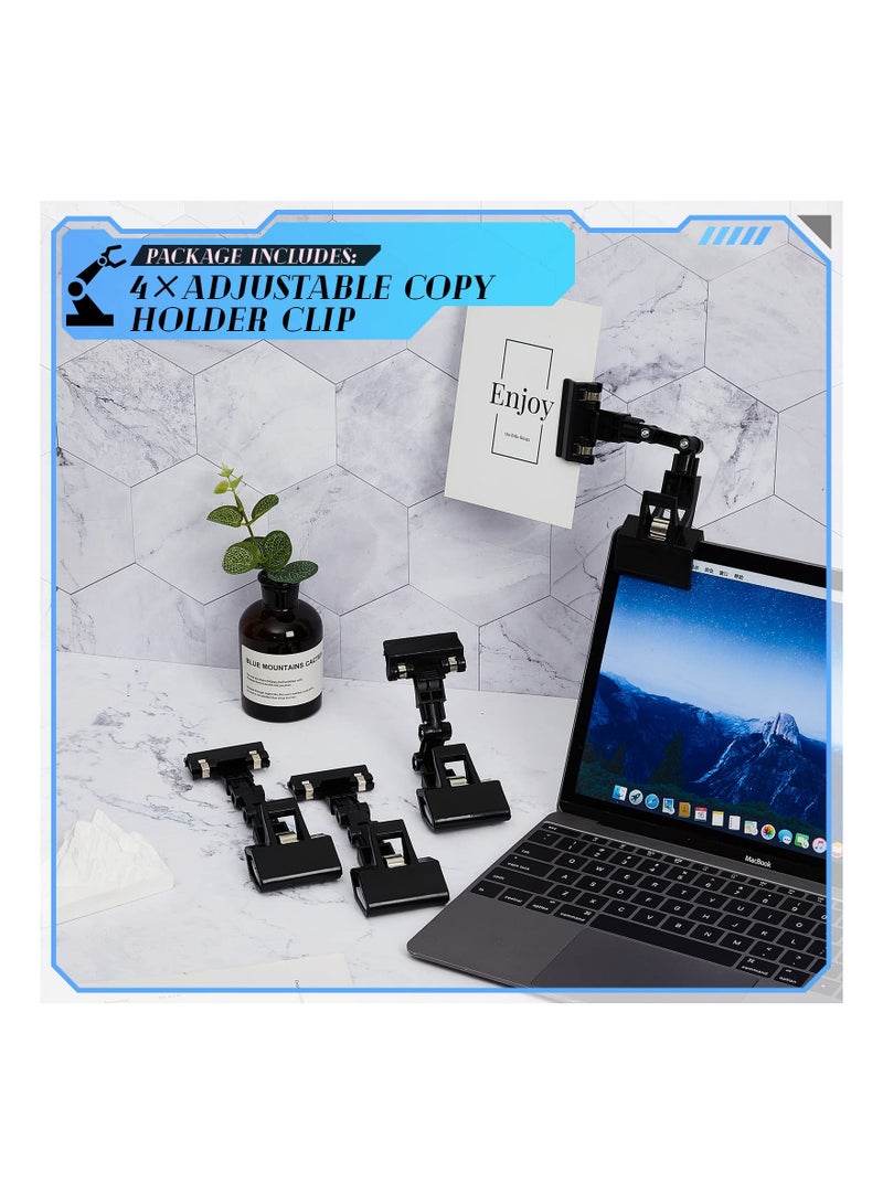 SYOSI Flexible Documents Holder, Foldable Adjustable Copy Holder Clip Paper Holder for Computer Monitor Handy Artist Supplies Holder Canvas Clamp for Business, Store, Supermarket, Office, Black(Pack of 4 ) - Image 2