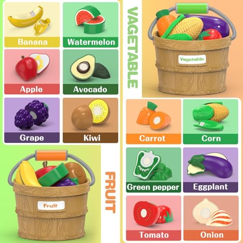 MOEAWS Play Food Sets for Kid Kitchen Preschool Learning Toy Cutting Food Sorting Toy for Toddler 38 Pretend Play Accessories for Toddler Birthday Christmas Education Gift for Boys Girls - Image 5