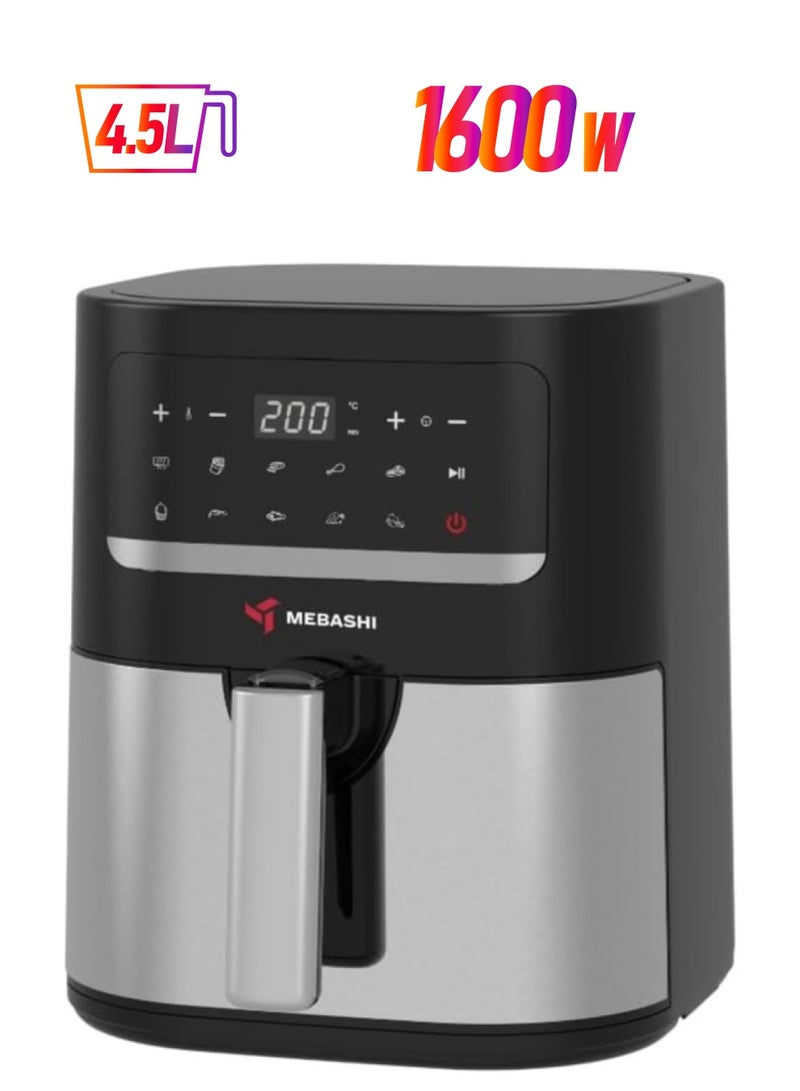 MEBASHI Air Fryer, 1600W 4.5L Capacity, Air Fryer Digital Display, 10 Pre-Set Cooking Programs, Non-Stick Coated Pot, Black Steel (ME-AF984)