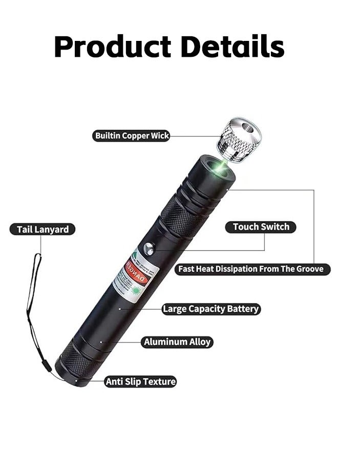 فزاع Long Distance Green Laser Pointer, 2000m Laser Pointer High Power Pen, Green Laser Pointer Rechargeable for Hiking, USB Rechargeable, with Star Cap Adjustable Focus, Suitable for Projector - Image 2