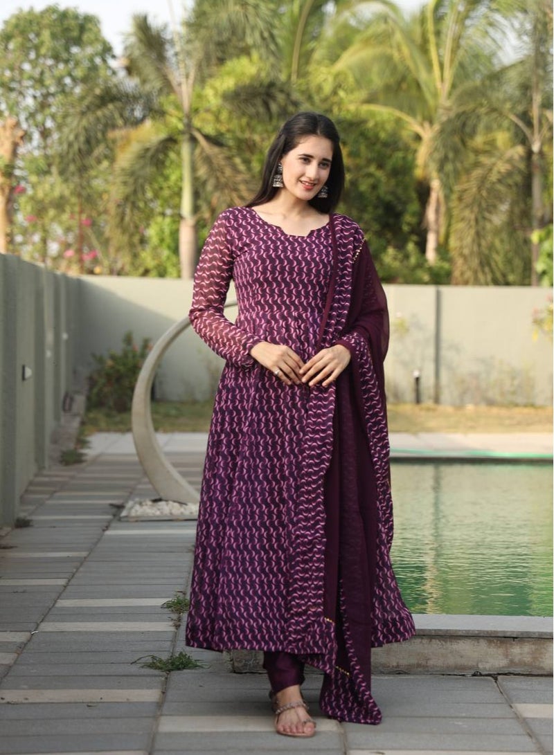 PREMIUM READYMADE PURPLE DIGITAL PRINT ANARKALI SUIT SET  - Image 2