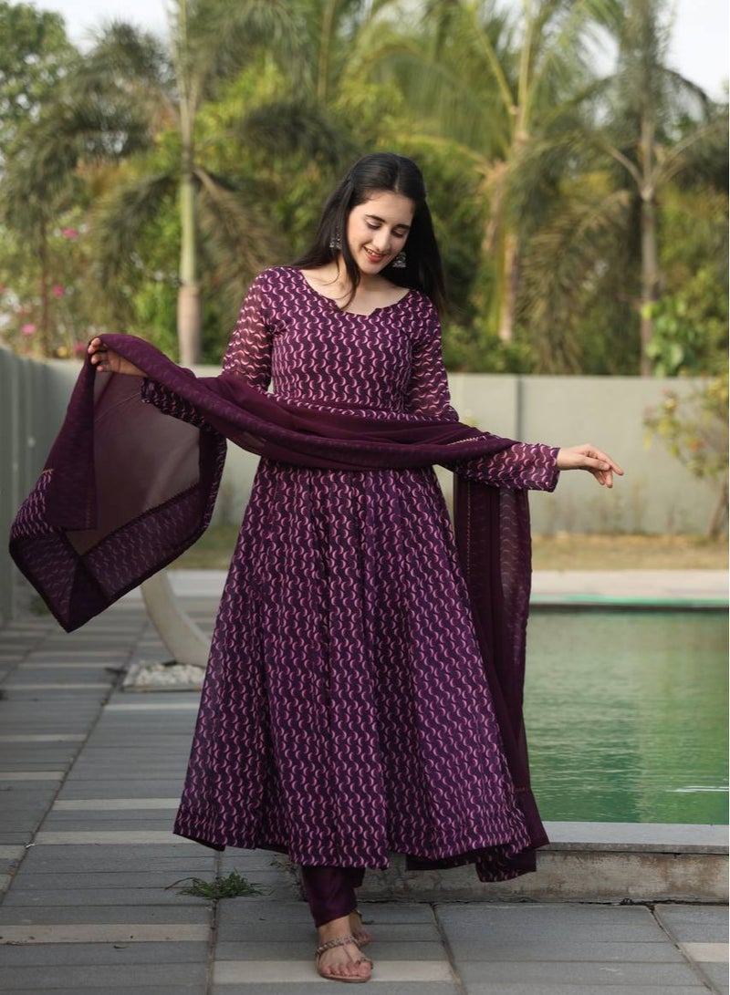 PREMIUM READYMADE PURPLE DIGITAL PRINT ANARKALI SUIT SET  - Image 3