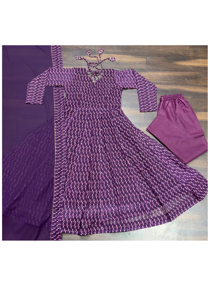 PREMIUM READYMADE PURPLE DIGITAL PRINT ANARKALI SUIT SET  - Image 4