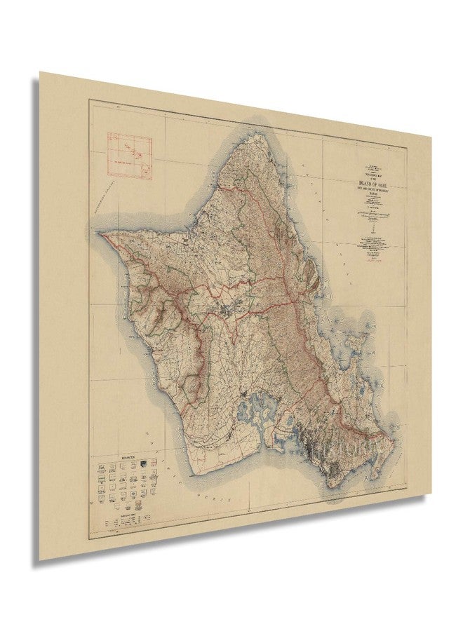 HISTORIX Vintage 1938 Island of Oahu Map - 24x36 Inch Oahu Hawaii Vintage Map Wall Art - Topographic Map of the Island of Oahu Poster - City and County of Honolulu Hawaii - Oahu Print - Image 1