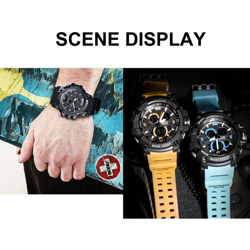 SMAEL Men Quartz Watch: Orange Resin Band 50M Waterproof - Smooth Dual Movement Textured Anti-Slip Case for Daily Outdoor Use - Image 4
