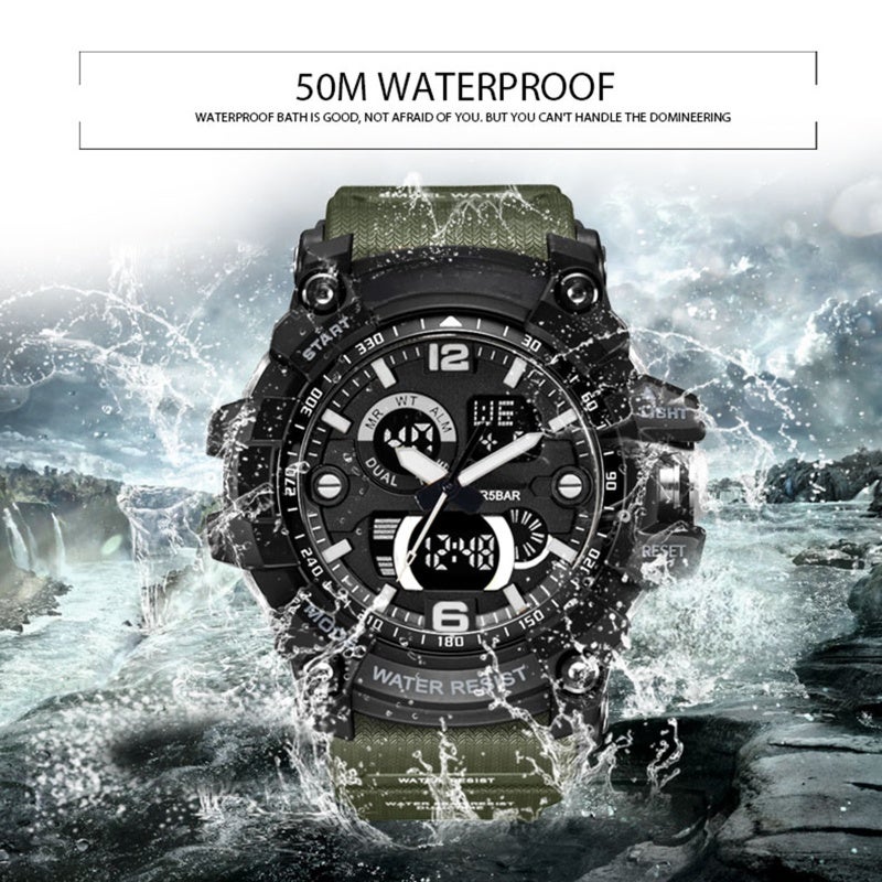 SMAEL Men Quartz Watch: Orange Resin Band 50M Waterproof - Smooth Dual Movement Textured Anti-Slip Case for Daily Outdoor Use - Image 2
