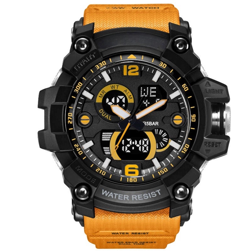 SMAEL Men Quartz Watch: Orange Resin Band 50M Waterproof - Smooth Dual Movement Textured Anti-Slip Case for Daily Outdoor Use - Image 1