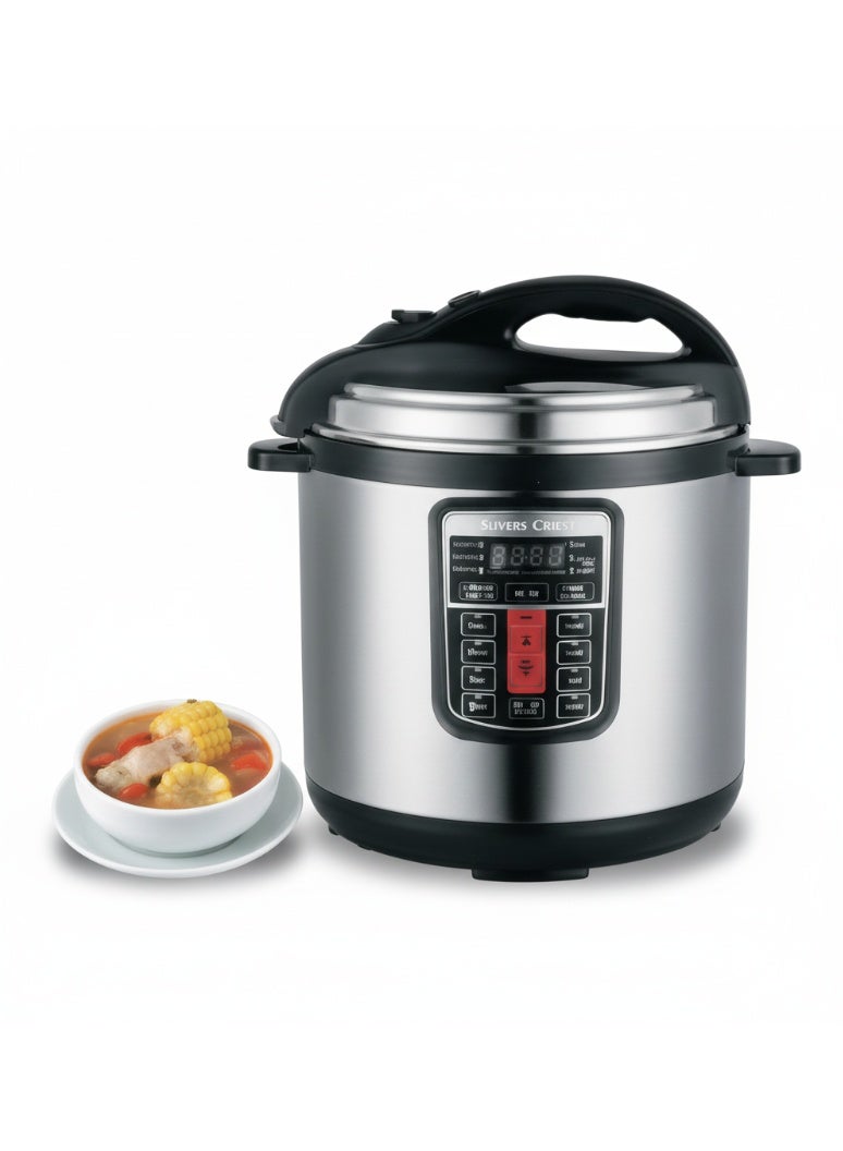 شظايا كريست قدر ضغط كهربائي، سعة 6.0 لتر، فضي وأسود، قوة 1000 واط، رقمي متعدد الوظائف – موديل SC-S6617 - Image 1