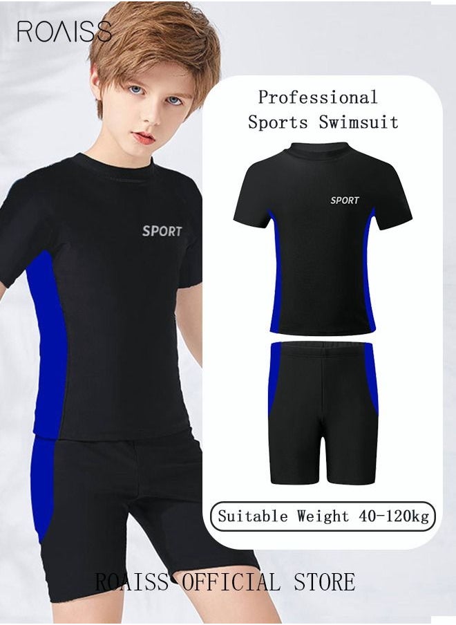 roaiss 2 Piece Boys Swimsuit Swimming Trunks Set Kids Training Quick Dry Sun Protection Swimwear Children Short Sleeves Clothing Beachwear Split Bathing Suit for Summer Moisture-Wicking Breathable Black  - Image 3