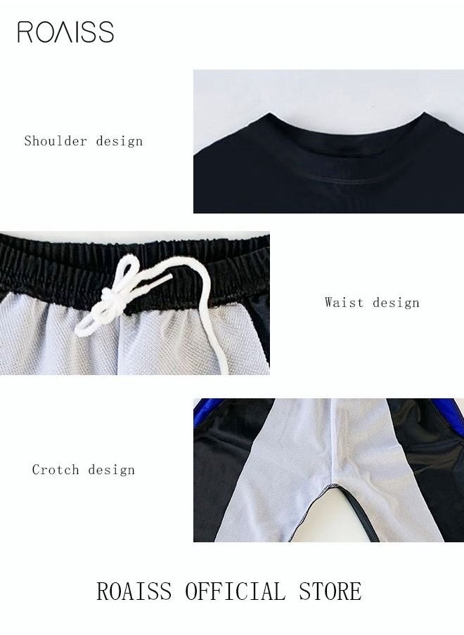 roaiss - 2 Piece Boys Swimsuit Swimming Trunks Set Kids Training Quick Dry Sun Protection Swimwear Children Short Sleeves Clothing Beachwear Split Bathing Suit for Summer Moisture-Wicking Breathable Black - Image 1