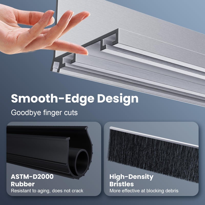 AQOVOR Professional Garage Door Seal Kit Fit for Steel/Wood Doors, Aluminum Garage Door Seal Track with 2" Brush+u+o EPDM Rubber Weatherstrip Dust & Heat Resistantï¼Œ-40Â°f to 240Â°f, Pre-Drilled Holes (16.5 Ft) - Image 4