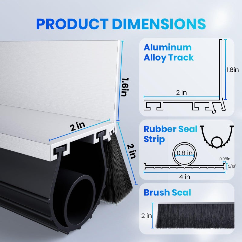 AQOVOR Professional Garage Door Seal Kit Fit for Steel/Wood Doors, Aluminum Garage Door Seal Track with 2" Brush+u+o EPDM Rubber Weatherstrip Dust & Heat Resistantï¼Œ-40Â°f to 240Â°f, Pre-Drilled Holes (16.5 Ft) - Image 2