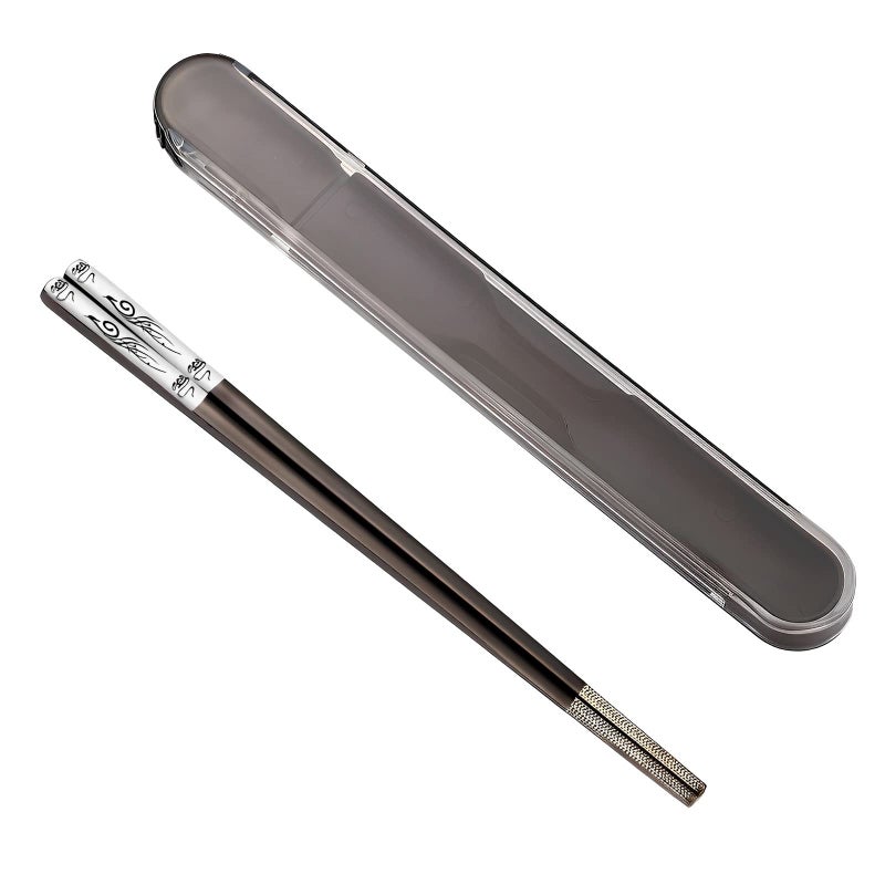 Portable Chopsticks with Pull Design Case Reusable Metal Stainless Steel Chopstick with Titanium Plated for School Home Office Outdoor Bento Box Use Dishwasher Safe Black Phoenix