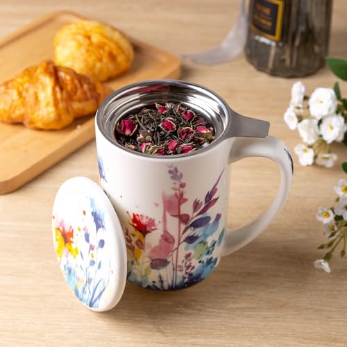AmorArc Porcelain Tea Mug with Infuser and Lids, 18 Oz Large Cup Strainer with Bag Holder for Loose Leaf Tea, Steeping Coffee Mug for House-warming Wedding Birthday Gift - Image 3