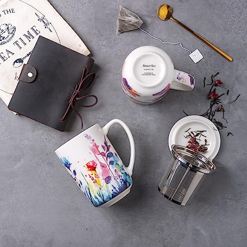 AmorArc Porcelain Tea Mug with Infuser and Lids, 18 Oz Large Cup Strainer with Bag Holder for Loose Leaf Tea, Steeping Coffee Mug for House-warming Wedding Birthday Gift - Image 5